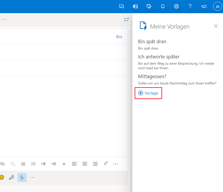 Neue Vorlage in Microsoft Office 365 Outlook