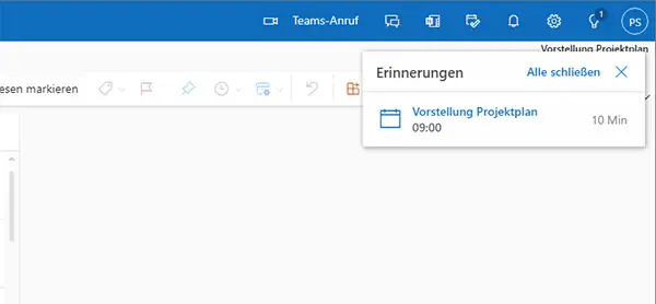 Terminerinnerung in Outlook