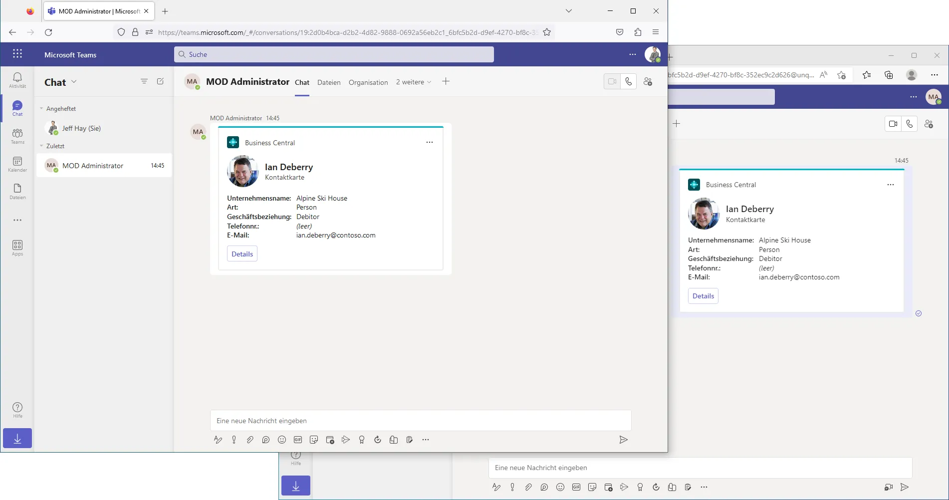 Business Central in Teams - Kontaktkarte