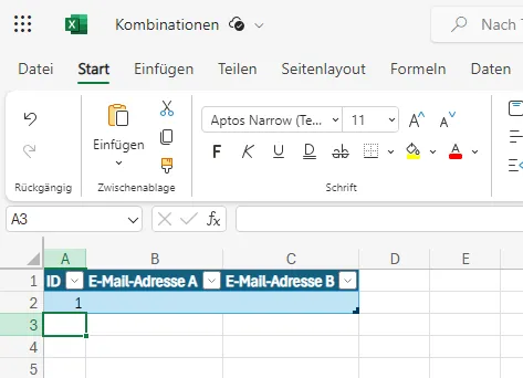 Excel-Liste Kombinationen