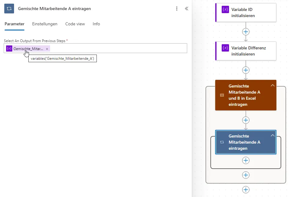 Mitarbeitende A in Excel eintragen