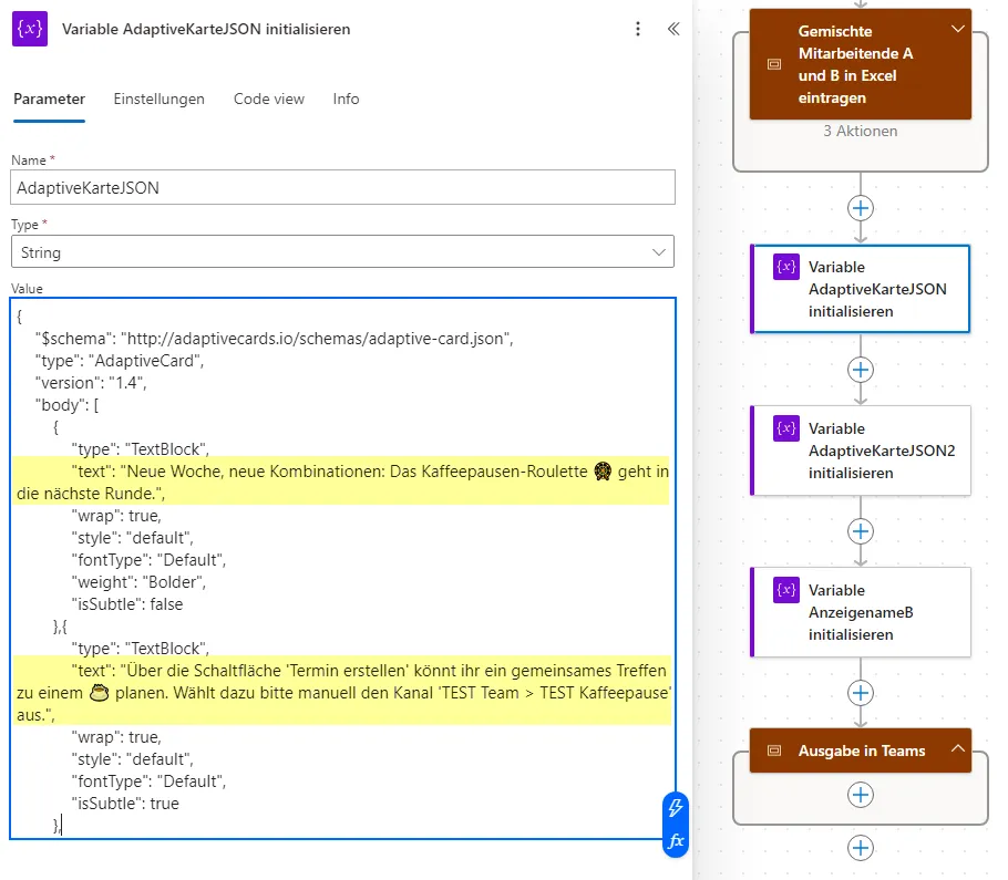 Variable Adaptive Karte initialisieren