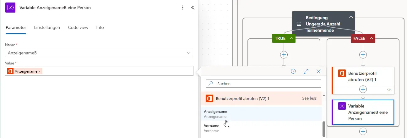 Variable AnzeigenameB eine Person