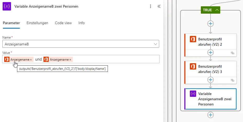 Variable AnzeigenameB zwei Personen