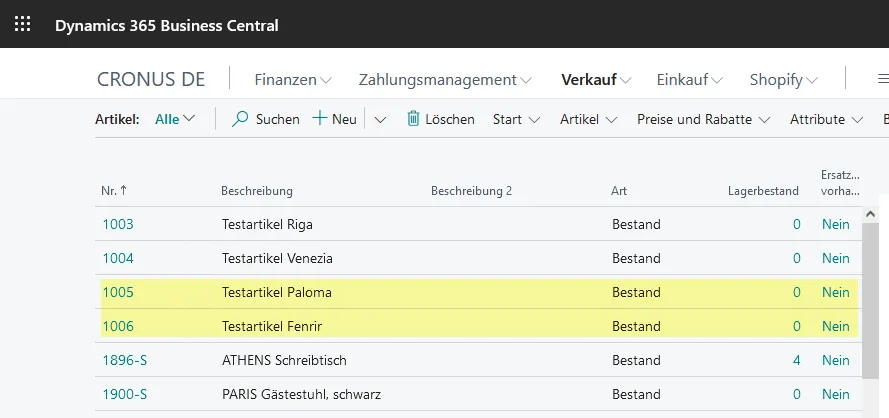 Business Central neue Artikel