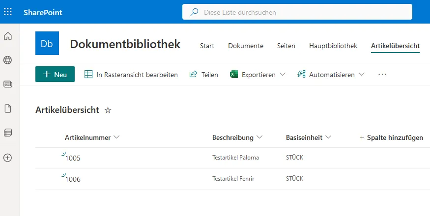 SharePoint Liste Eintraege