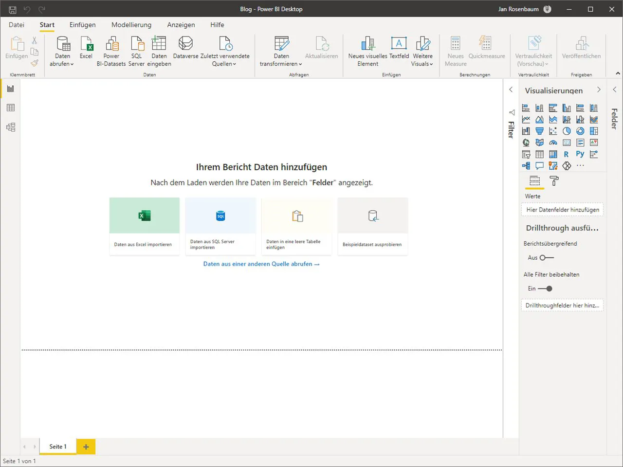 Power BI Desktop Startseite