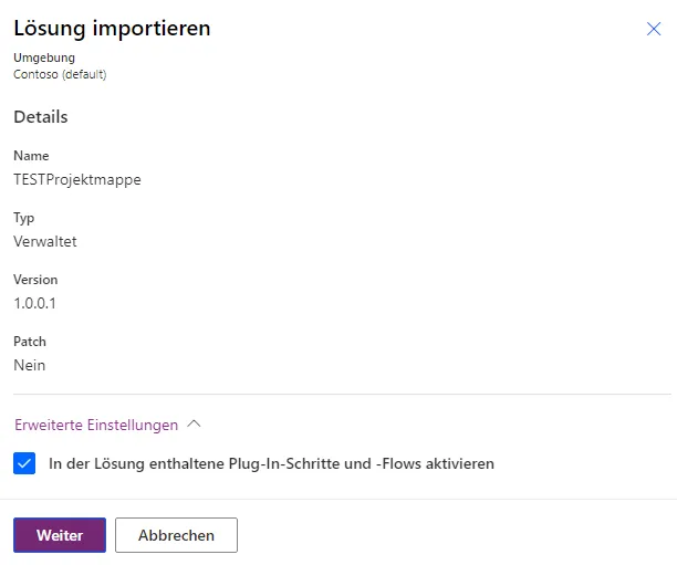 Projektmappe Import Uebersicht