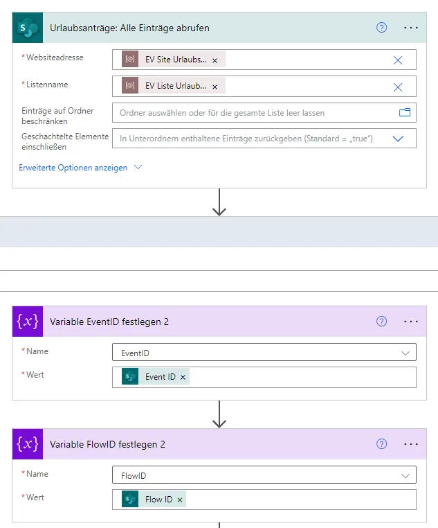 Variablen &lsquo;EventID&rsquo; und &lsquo;FlowID&rsquo; festlegen
