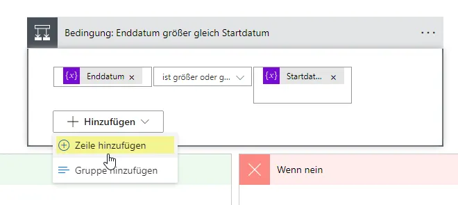 Bedingung Enddatum groesser Startdatum