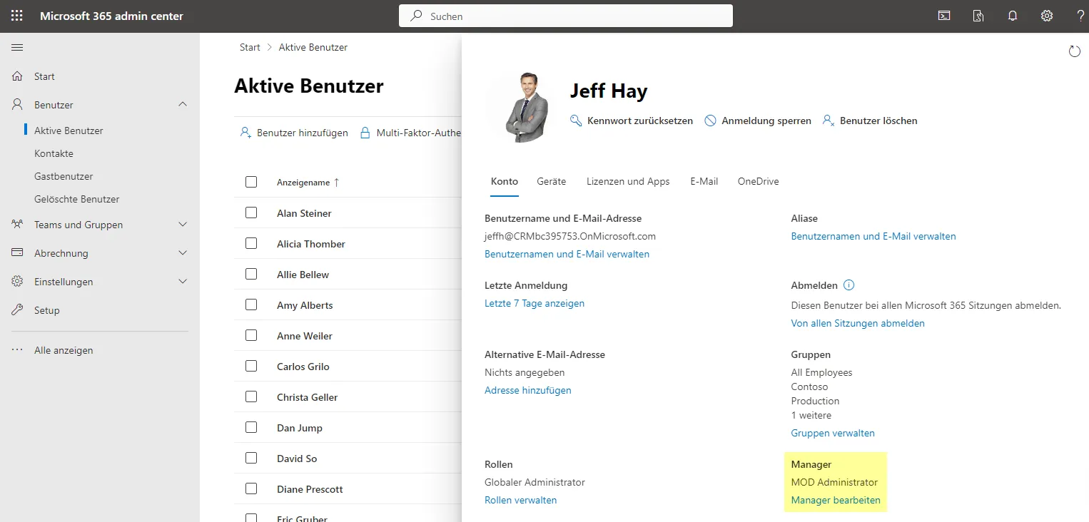 Manager/in in Microsoft 365 zuweisen
