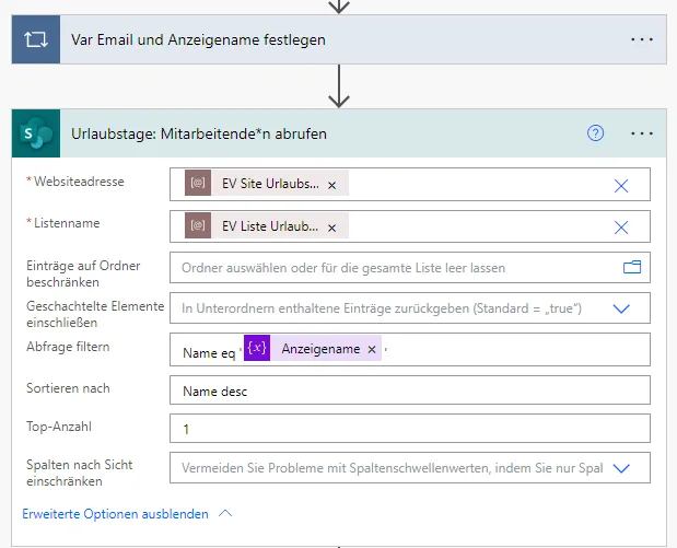 Eintrag des/der Mitarbeitenden aus der Liste Urlaubstage abrufen