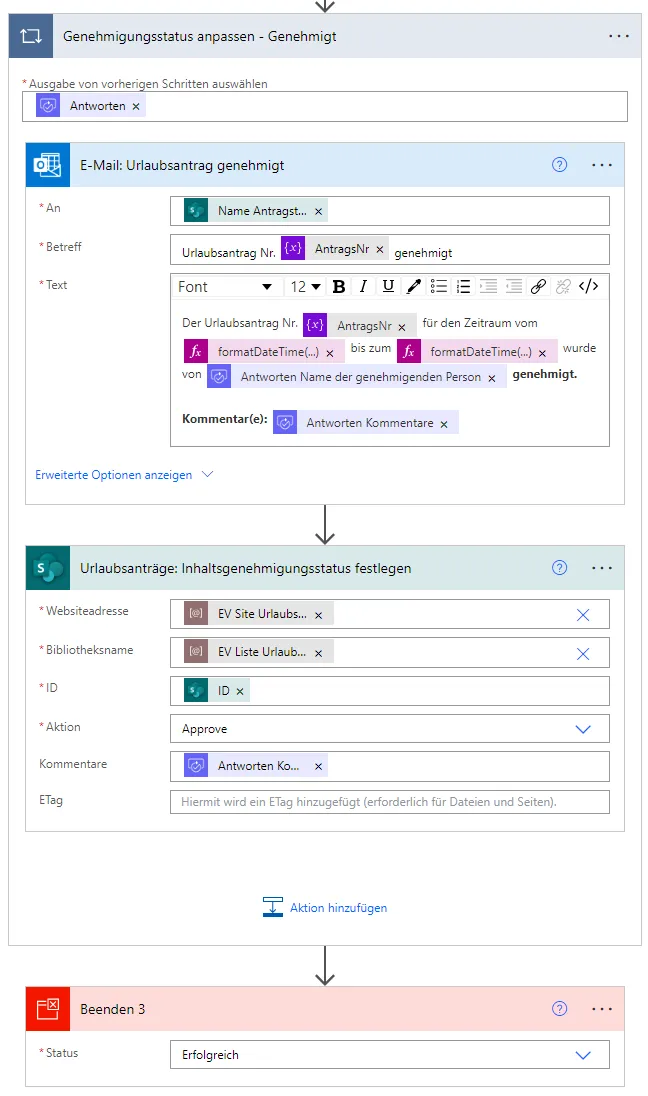 Genehmigung ja Status E-Mail