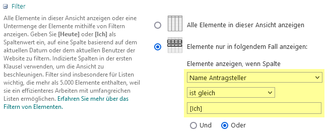 Beschränken Sie unter Filter die Spalte ‘Person’.