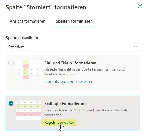 Öffnen Sie den Punkt &lsquo;Regeln verwalten&rsquo;.