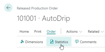 Finished Production Order - Call up Statistics