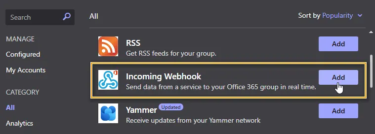 MS Teams Incoming Webhook