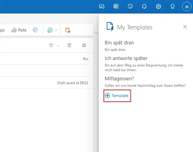 New Template in Microsoft Office 365 Outlook